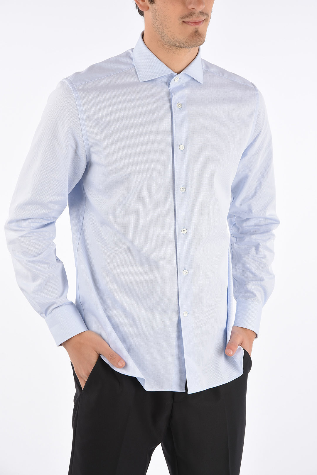 Corneliani solid color flax shirt men 