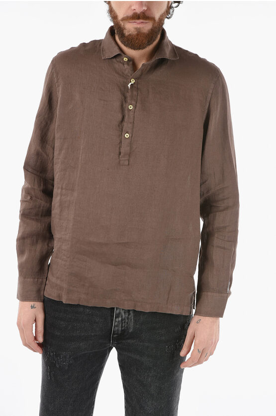 Altea Solid Color Flax Tyler Shirt In Brown