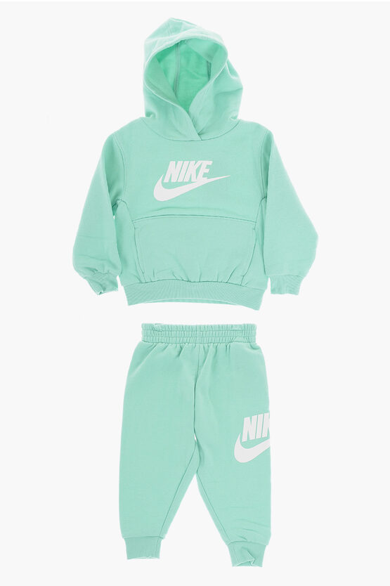 Nike Solid Colour Fleeced Cotton Hoodie And Joggers Set In Green