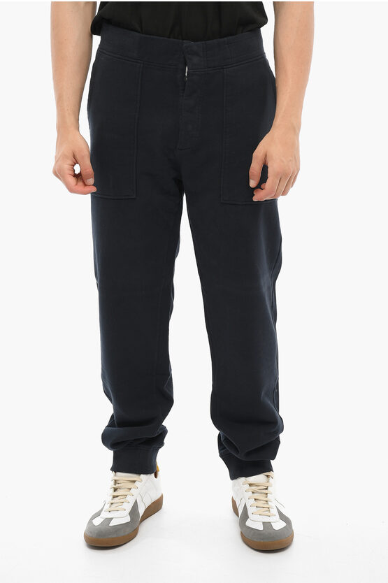 Woolrich Solid Color Fleeced Cotton Joggers With Front Buttoning In Black