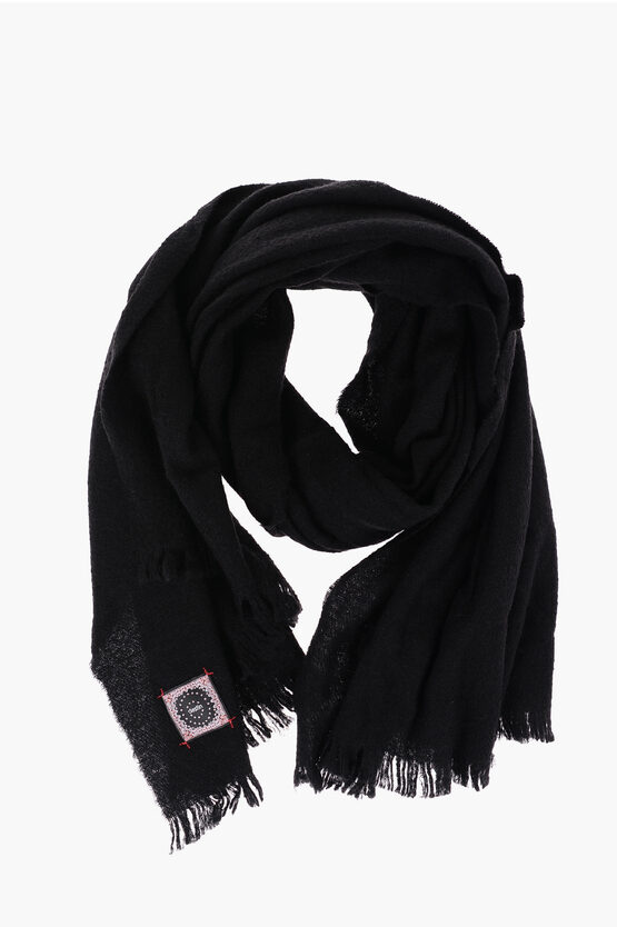 Destin Solid Colour Fleecy Scarf With Fringes In Black