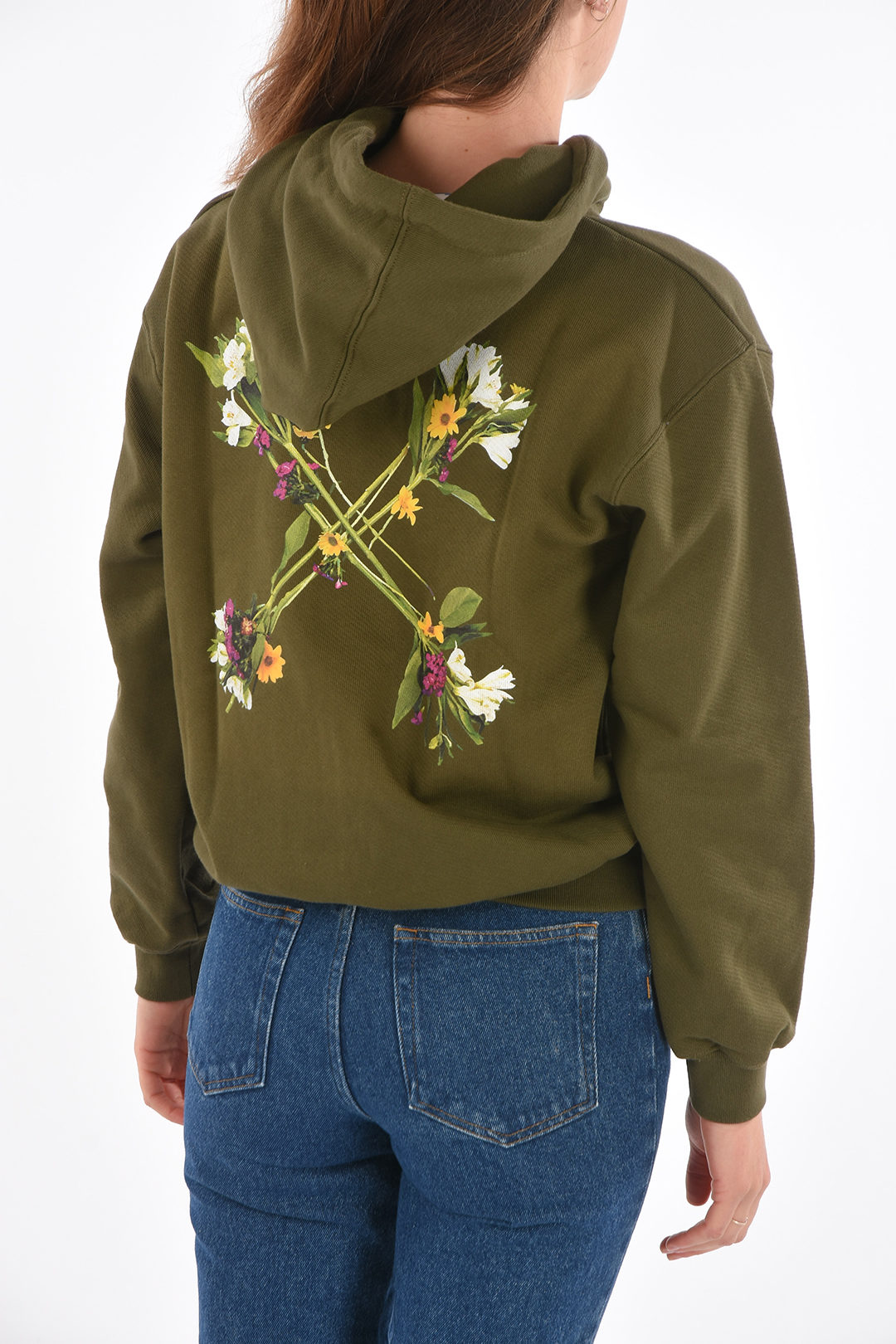 solid color FLOCK ARROWS REG hoodie with flowers print on the back