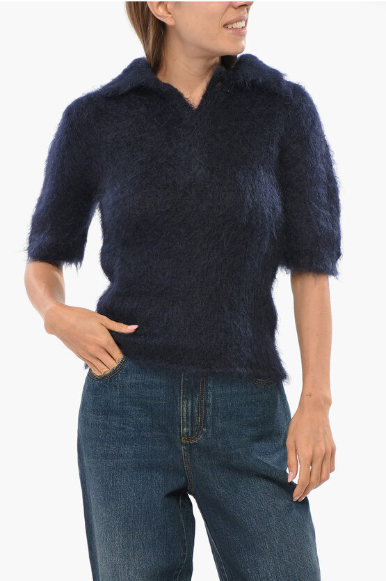 Marni Mohair Blend Short-sleeved T-shirt With Unique Design And Finish In Blue