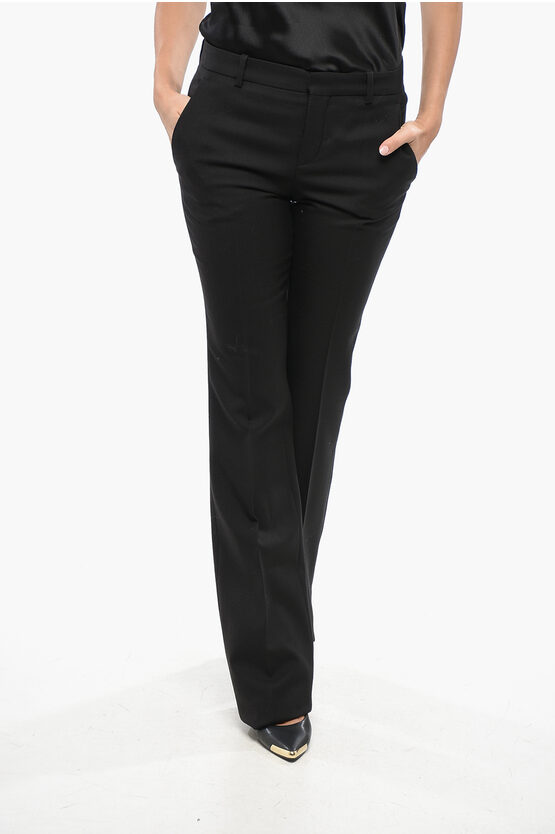 Saint Laurent Solid Color Gabardine Wool Pants In Black