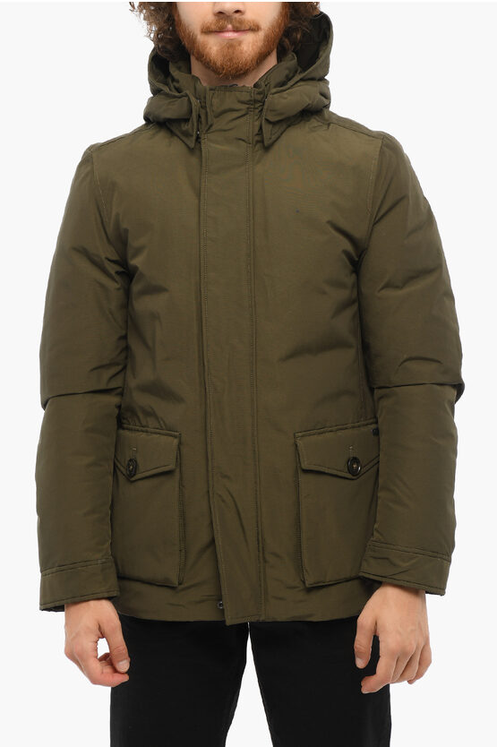 Woolrich Solid Color Gale Down Jacket With Patch Pockets In Green