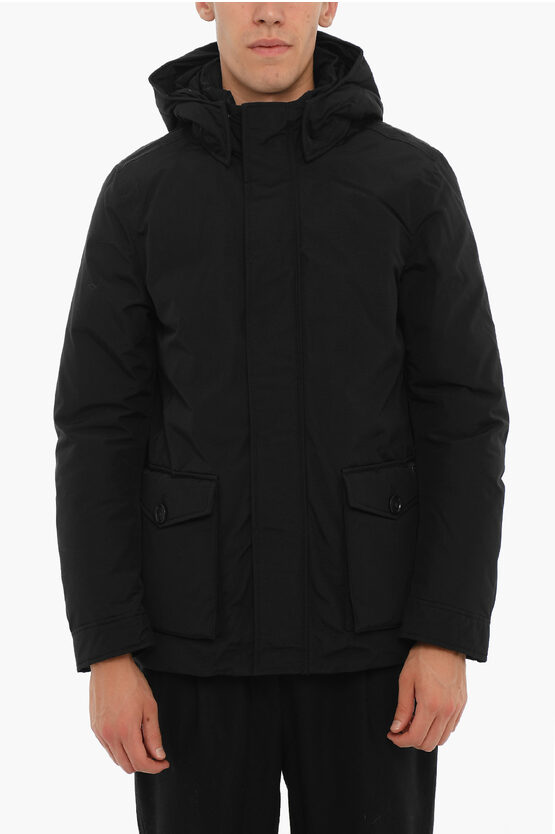 Woolrich Solid Color Gale Down Jacket With Removable Hood And Hidden In Black