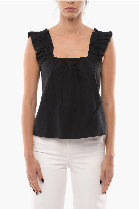 Samsoe & Samsoe Solid Color Gill Top With Gathers And Ruffles In Black