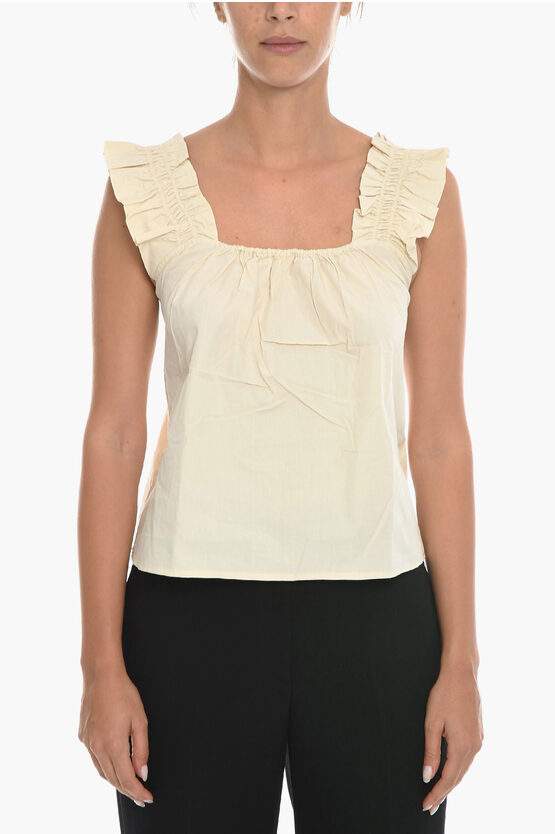 Samsoe & Samsoe Solid Color Gill Top With Pleated In Neutral