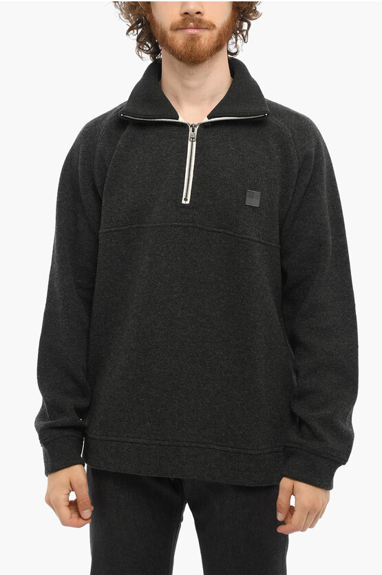 Woolrich Solid Color Glacier Sweater With Half Zip In Black