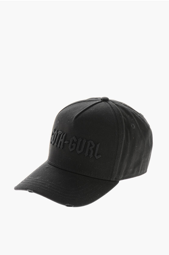 Dsquared2 Solid Color Goth Gurl Cap With Embossed Embroidery In Black