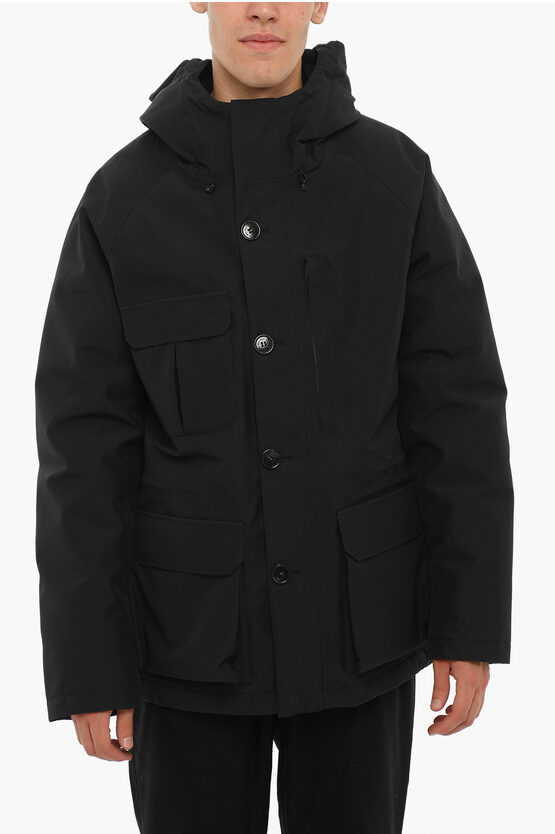 Woolrich Solid Color Gtx Mountain Down Jacket With Hood In Black
