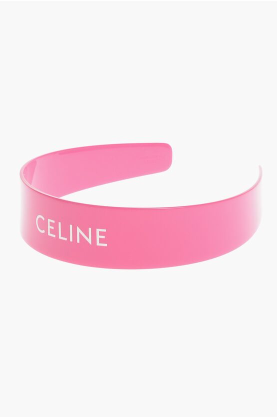 Celine Solid Color Hairband With Contrasting Logo In Pink
