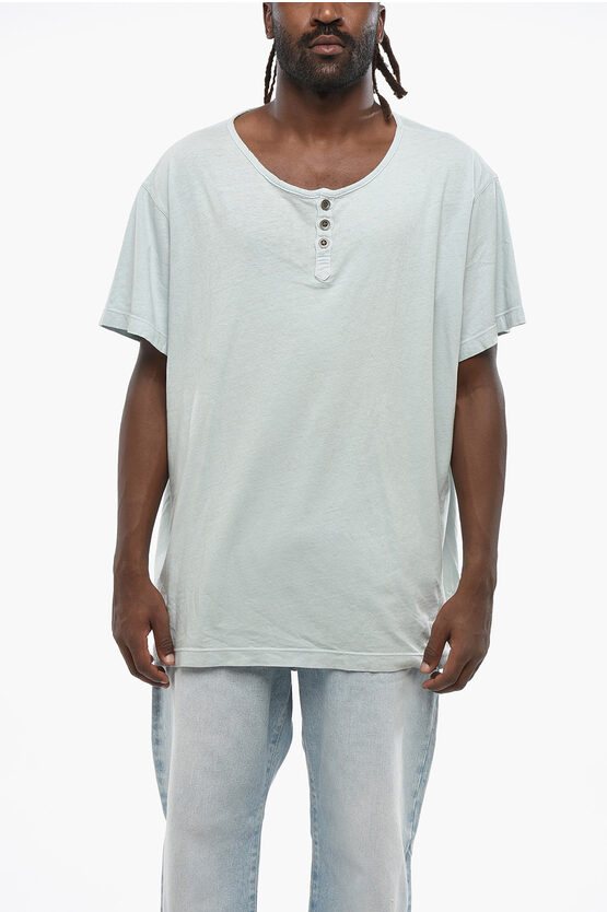 Greg Lauren Solid Color Henley T-shirt In Blue