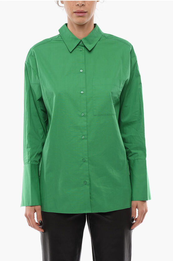 Birgitte Herskind Solid Colour Henrich Shirt With Breast Pocket In Green