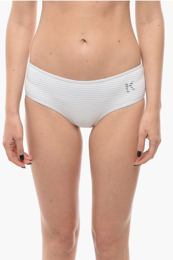 Karl Lagerfeld Solid Color Hipster Bikini Bottom With Striped Detail In Metallic