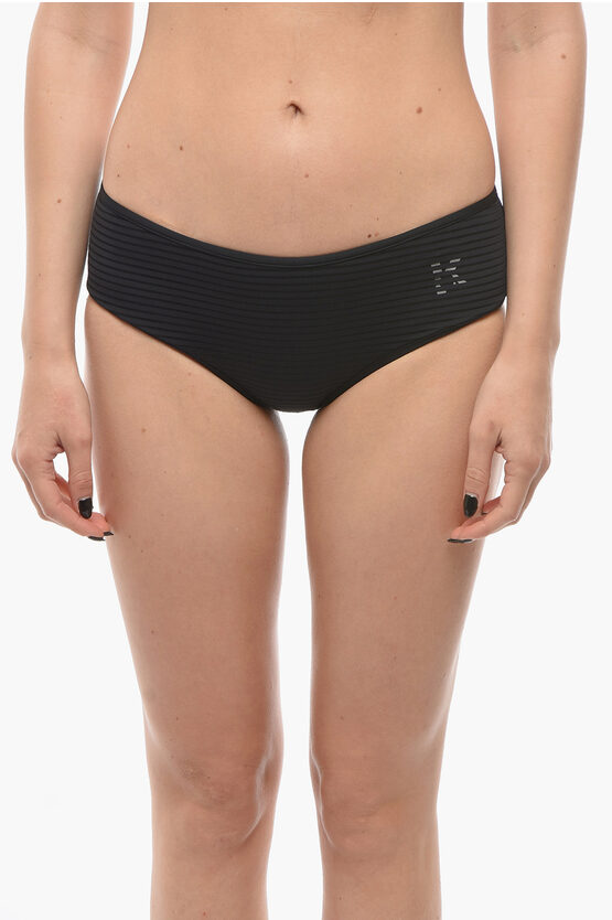 Karl Lagerfeld Solid Color Hipster Bikini Bottom With Striped Detail In Black