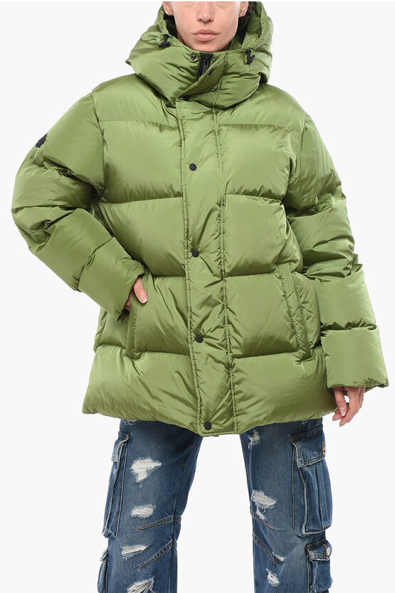 Dsquared2 Solid Color Hooded Down Jacket In Green