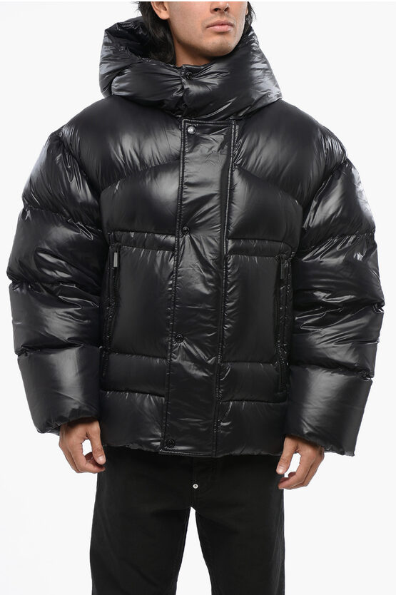 Dsquared2 Solid Color Hooded Down Jacket In Blue
