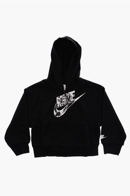 Nike Kids' Solid Colour Hooded Sweatshirt With Zip Closure In Black