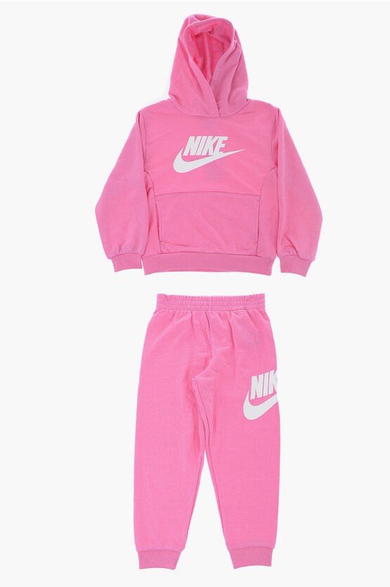 Nike Kids' Solid Colour Hoodie And Joggers Set With Printed Logo In Pink