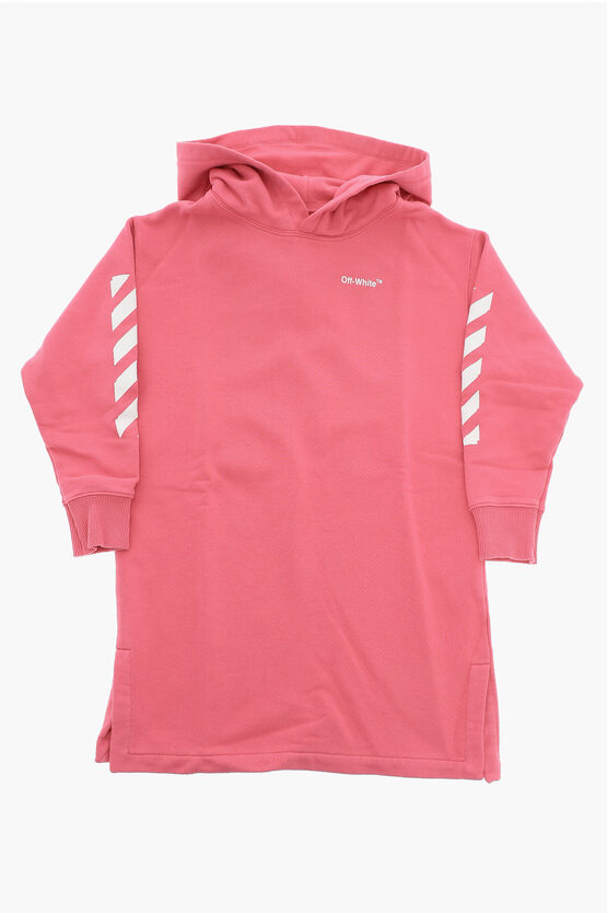 Off-white Solid Colour Hoodie Dress With Maxi Logo Print In Pink