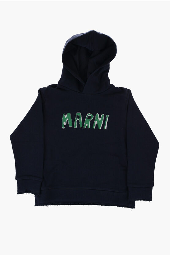 Shop Marni Solid Color Hoodie With Contrasting Logo