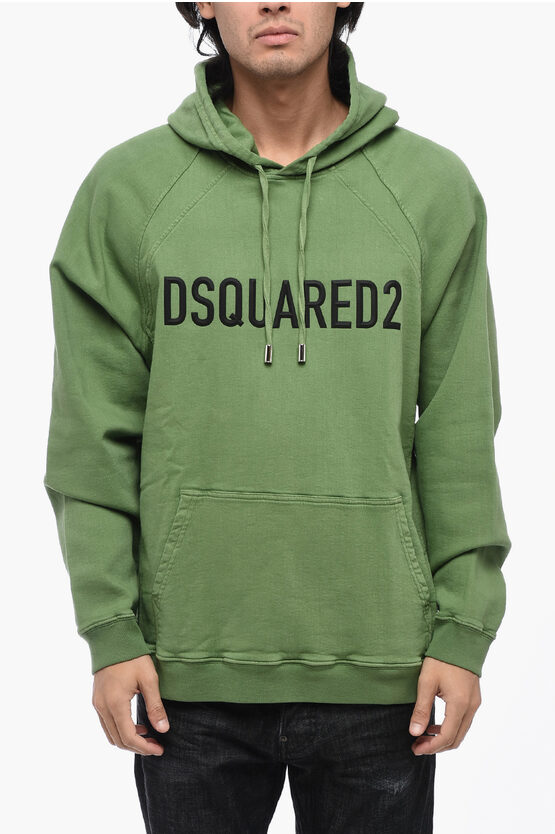 Shop Dsquared2 Solid Color Hoodie With Embossed Logo