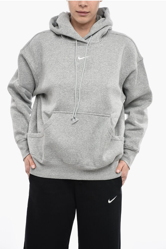 Nike Logo-embroidered Drawstring Hoodie In Grau