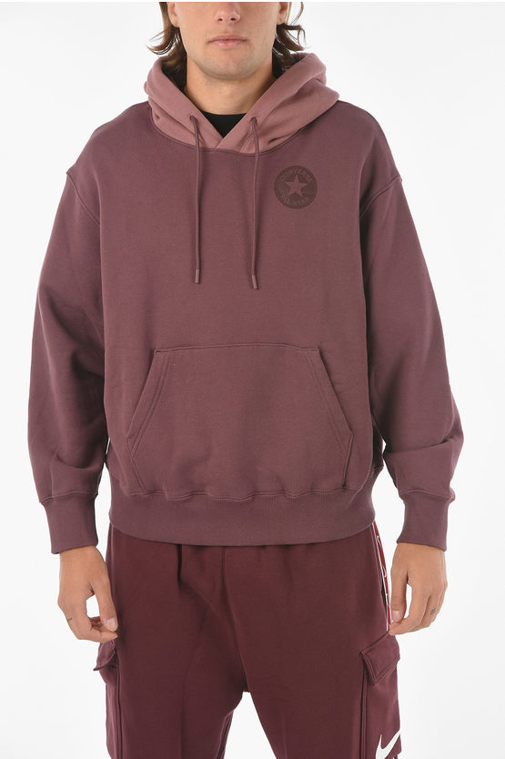 Converse Solid Color Hoodie With Maxi Patch Pocket In Brown