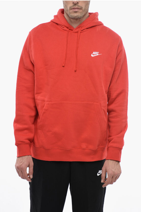 Nike Solid Colour Hoodie With Maxi Patch Pocket In Orange