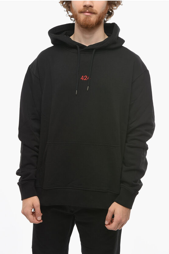 424 Solid Colour Hoodie With Patch Pocket In Black