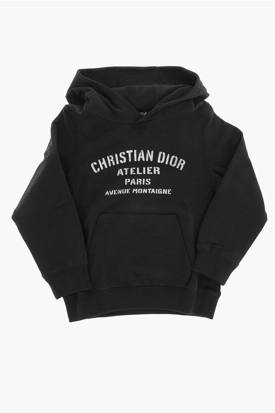 Shop Dior Solid Color Hoodie With Printed Logo