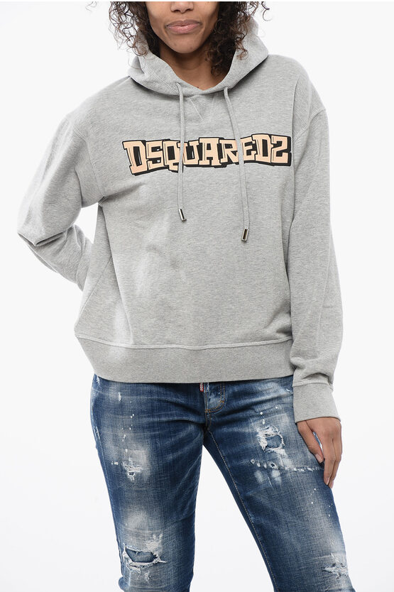DSQUARED2 SOLID COLOR HOODIE WITH PRINTED LOGO