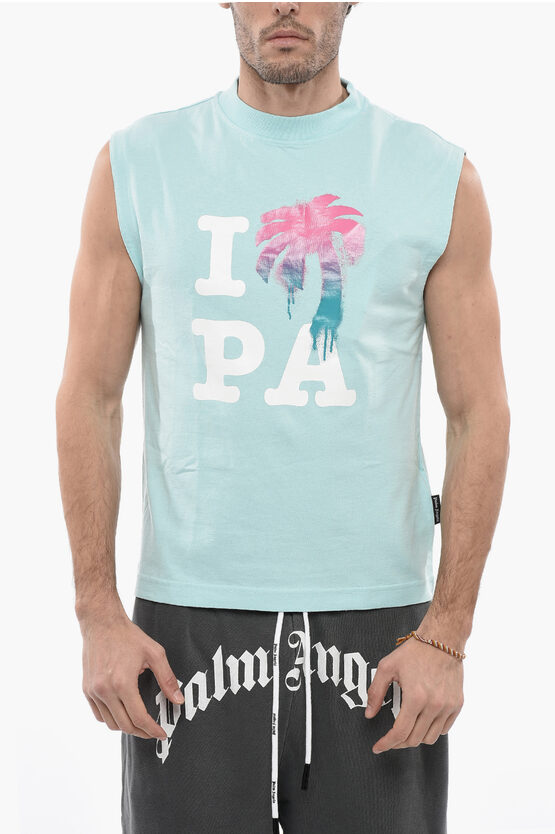 Shop Palm Angels Solid Color I Love Pa Muscle Tee With Front Print