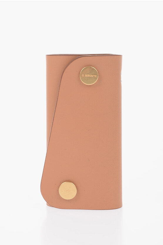 Il Bisonte Solid Color Io Keyring With Leather Case In Gold