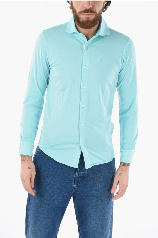 Altea Solid Colour Jersey Cotton Palmer Shirt In Blue