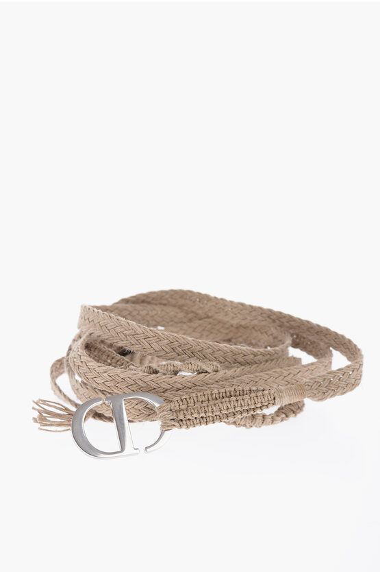Shop Dior Solid Color Jute Belt With Silver-tone Buckle 15mm