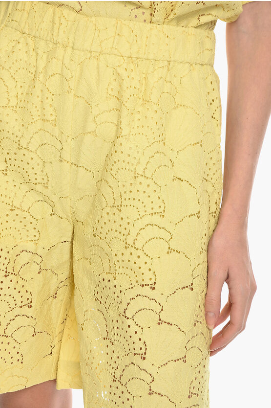 Solid Color KAREN Shorts with Perforated Motif