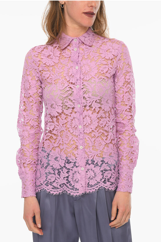 Super Blond Solid Colour Lace Shirt In Purple
