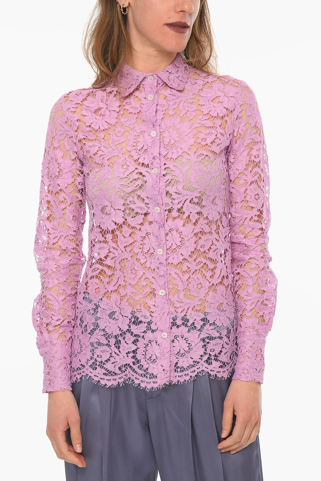 Super Blond Solid Color Lace Shirt women - Glamood Outlet