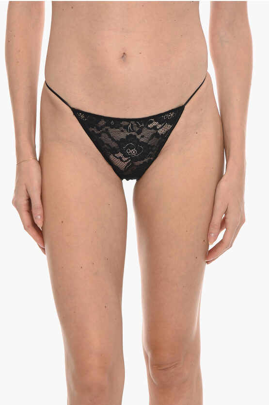 Oseree Solid Color Lace Thong In Black
