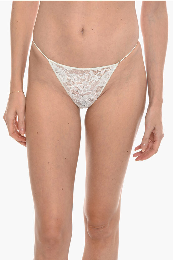 Oseree Solid Color Lace Thong In White