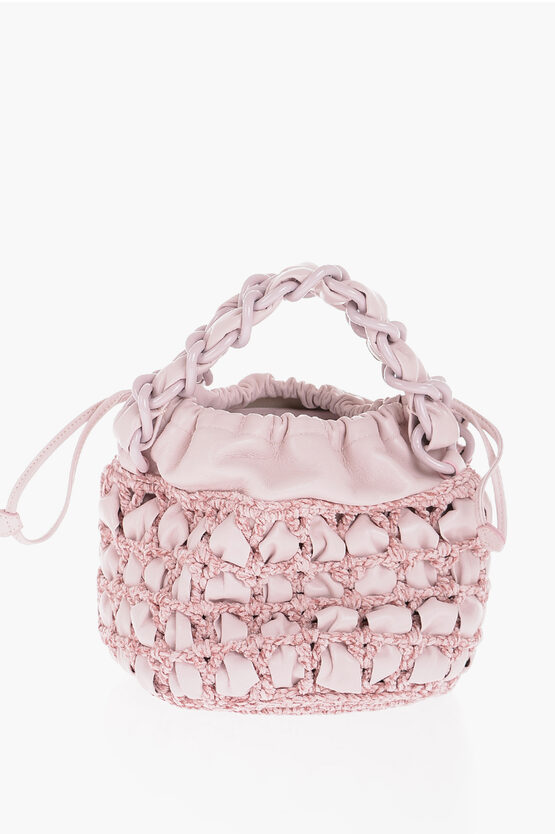 By Far Solid Color Leather And Chenille Cass Bucket Bag