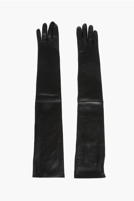 Dsquared2 Solid Color Leather And Tulle Opera Gloves