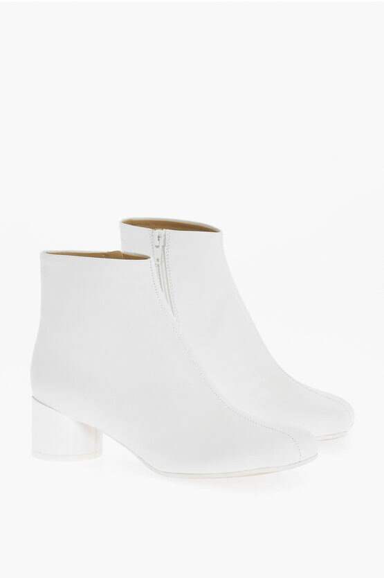 Maison Margiela Solid Color Leather Ankle Boots With Lacquered Heel 5cm In White