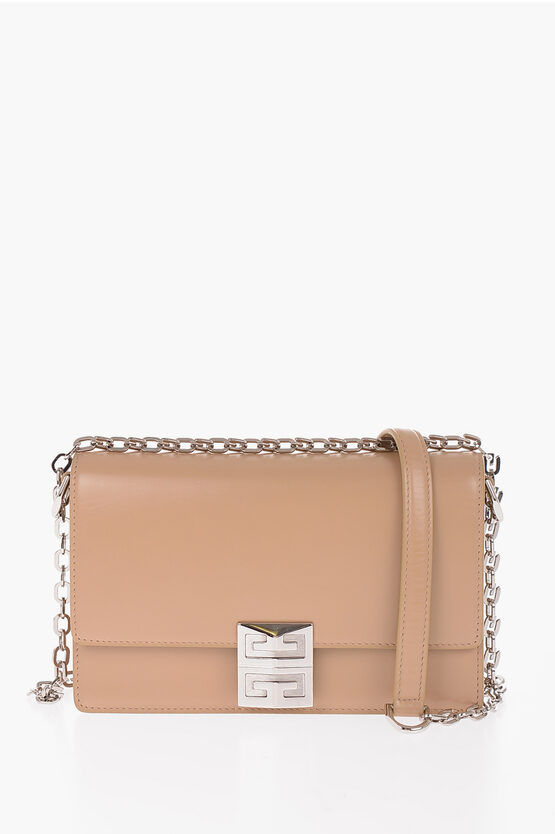 Givenchy Solid Color Leather Bag With Silver-tone Chain Shoulder Stra In Brown