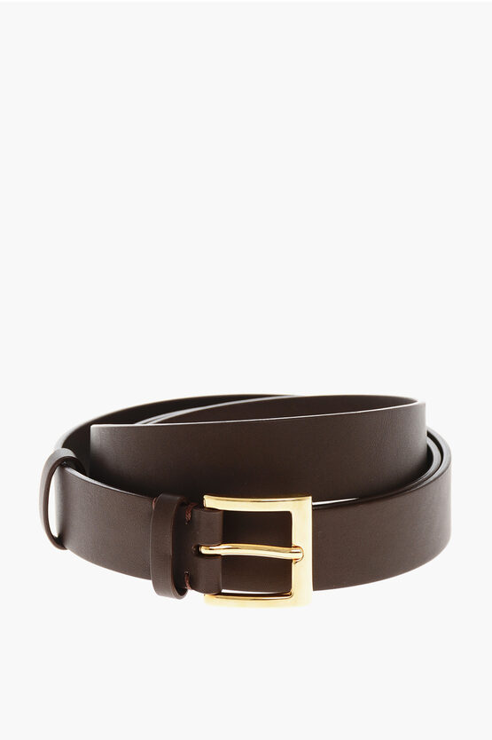 Mancinelli 1954 Solid Color Leather Belt With Golden Buckle 30mm