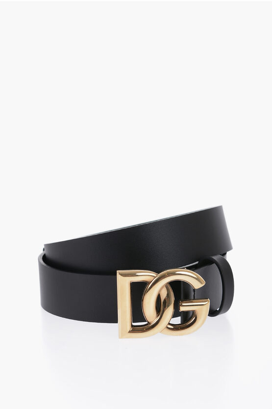 Dolce & Gabbana Solid Color Leather Belt With Golden Buckle 35mm