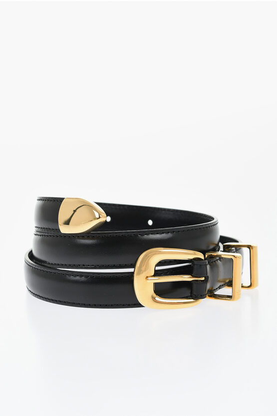 Celine Solid Color Leather Belt With Golden Effect Closure 20mm