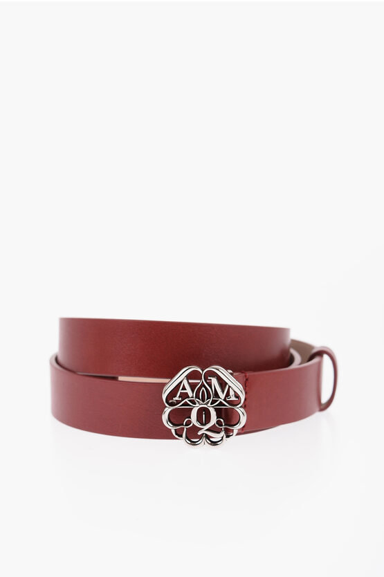 Alexander Mcqueen Solid Colour Leather Belt With Silver-tone Buckle 25mm In Brown